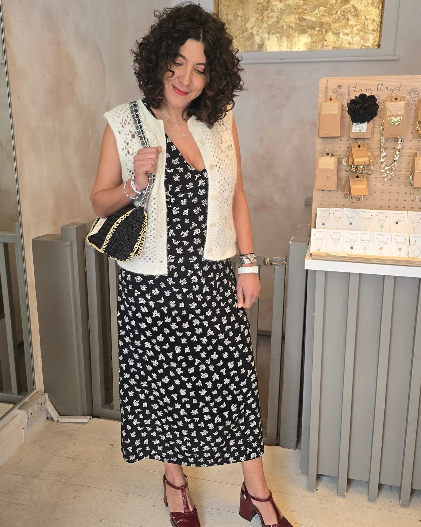 Amara | Monochrome Bloom Midi Dress