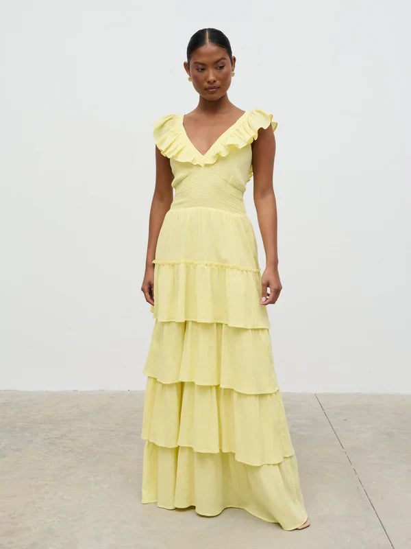 Lyra Ruffle Maxi Dress (Lemon)
