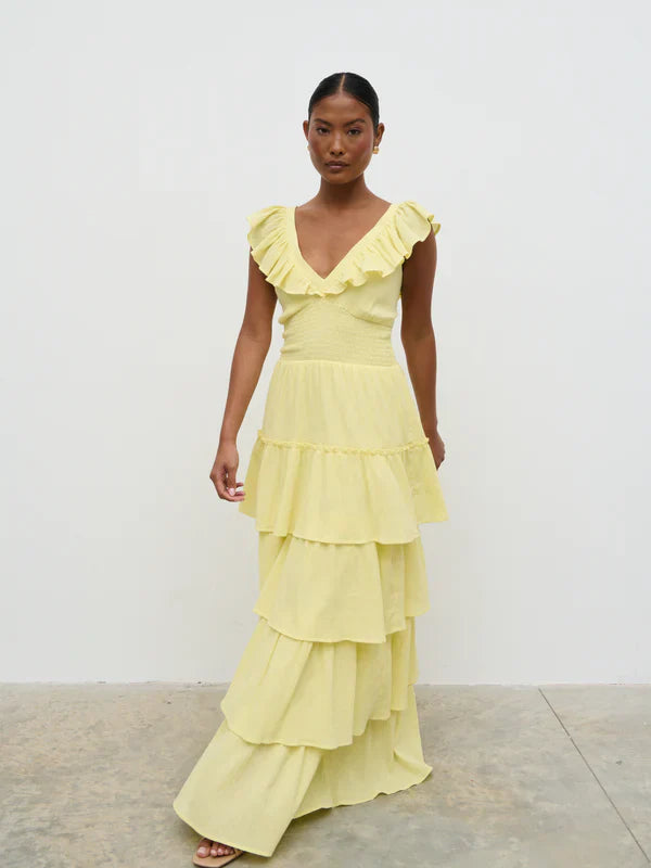 Lyra Ruffle Maxi Dress (Lemon)
