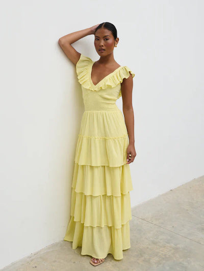 Lyra Ruffle Maxi Dress (Lemon)