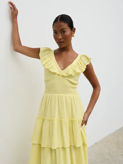 Lyra Ruffle Maxi Dress (Lemon)